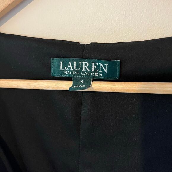 Lauren Ralph Lauren Black and White Polka dot faux wrap v neck dress size 14 - Picture 8 of 8